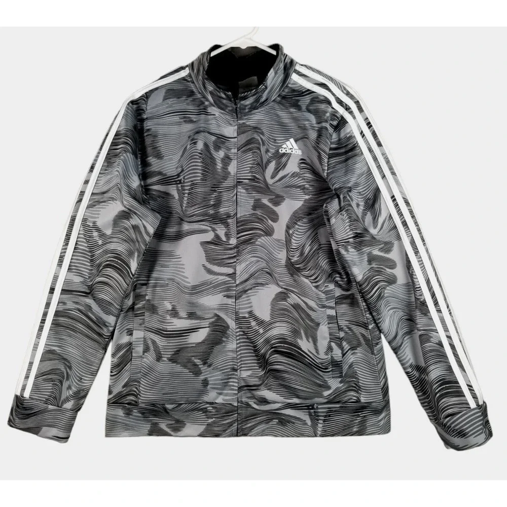 Adidas Camo Tricot Training Jacket Youth XL Full Zip Gray White AG6330 Boy